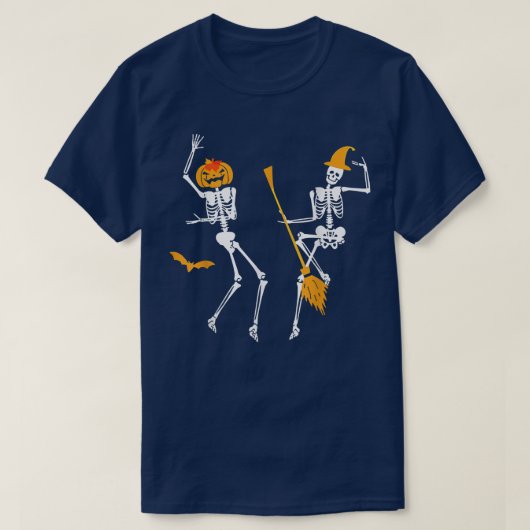 死のマカブレスケルトンのカボチャの魔女ダンス Tシャツ (デザイン正面)