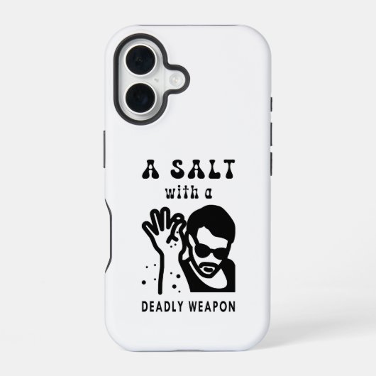 死の兵器を持つソルト Funny Meme iPhone 16ケース (裏面)