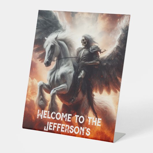 死の天使が馬のハロウィン淡い色のに乗り込む 台座サイン (正面)