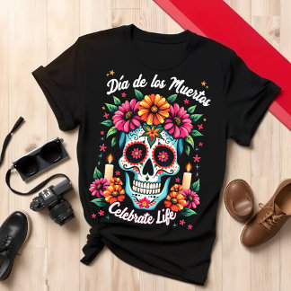 死の日スキル顔はっきりしたスカルデザイン Tシャツ