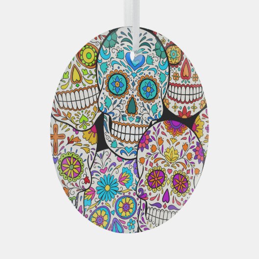 死の日:メキシコ鮮やかンの模様。 ガラスオーナメント (正面右)