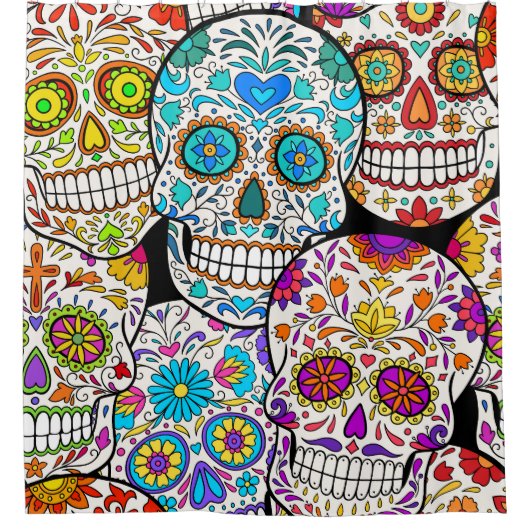 死の日：メキシコ鮮やかンの模様。 シャワーカーテン (正面)