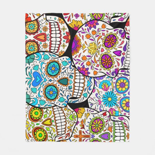 死の日：メキシコ鮮やかンの模様。 フリースブランケット (正面)