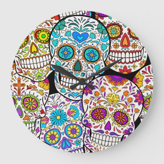 死の日:メキシコ鮮やかンの模様。 ラージ壁時計 (正面)