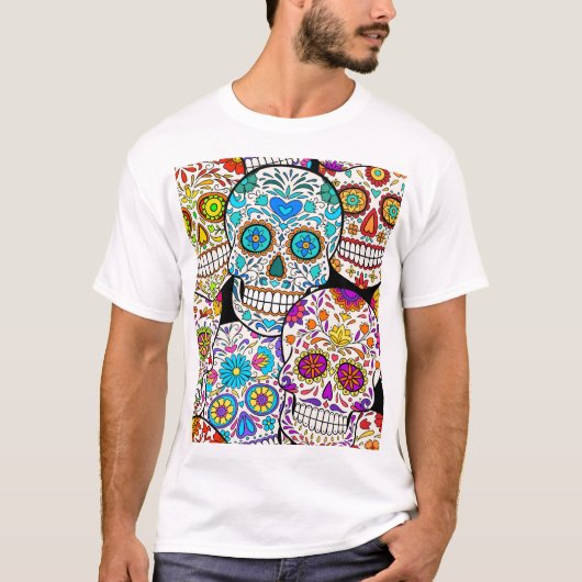 死の日:メキシコ鮮やかンの模様。 Tシャツ (正面)
