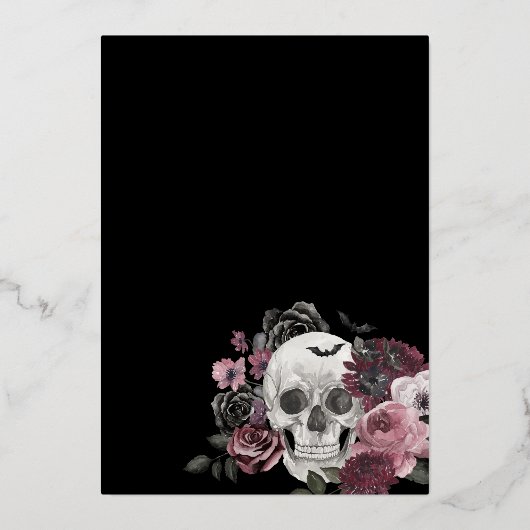 死の私の30代フローラゴシックスカル誕生日 箔招待状 (裏面)