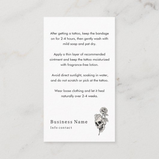 死の蝶タトゥーアフターケアの指示 名刺 (裏面)