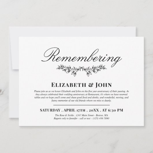 死の記念日を思い出す黒い緑のジョイント 招待状 (正面)