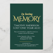 死の記念日白い鳩の緑の白い写真 箔招待状 (正面)