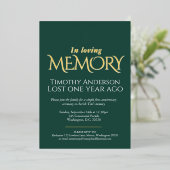 死の記念日白い鳩の緑の白い写真 箔招待状 (立ち正面)