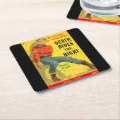 死はナイトウェスタンの本のカバーに乗る スクエアペーパーコースター (アングル)