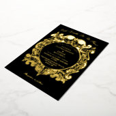 死までゴシック結婚様式モノグラムの黒と金ゴールド 箔招待状 (回転した状態)