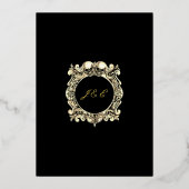 死までゴシック結婚様式モノグラムの黒と金ゴールド 箔招待状 (裏面)