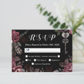 死まで |ブラック・ゴシック・ダーク・フローラエレガントRSVP 出欠カード (スタンド正面)