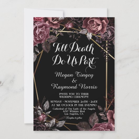 死まで |黒ゴシック暗黒フローラエレガント秋 招待状 (正面)