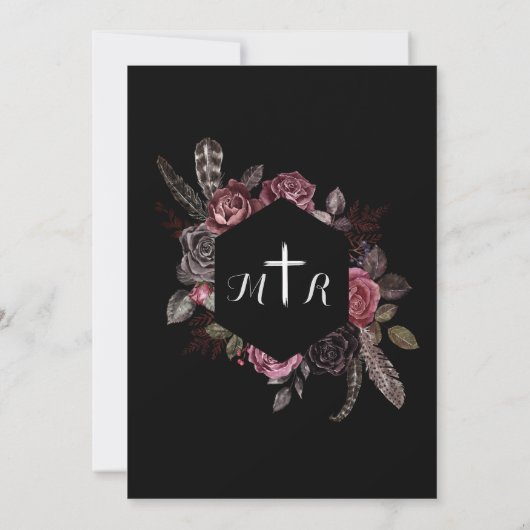 死まで |黒ゴシック暗黒フローラエレガント秋 招待状 (裏面)