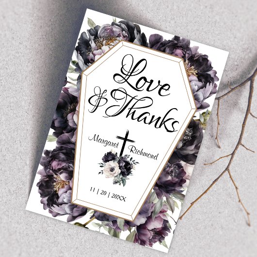 死まで | Gothic Black Peonies棺ありがとう サンキューカード