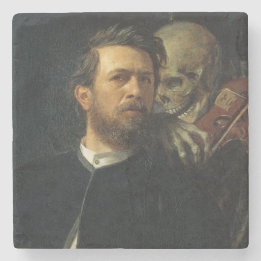 死をバイオリン弾きとして描いたセルフポートレート(byベックリン) ストーンコースター (正面)