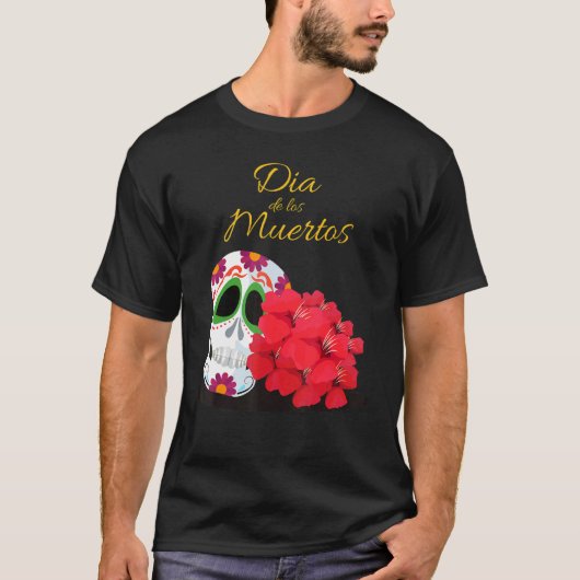 死んだかわいい砂糖スカル花の日 Tシャツ (正面)