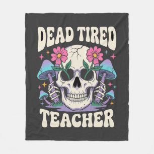 死んだように眠い先生ドクロきのこハロウィングラフィック フリースブランケット