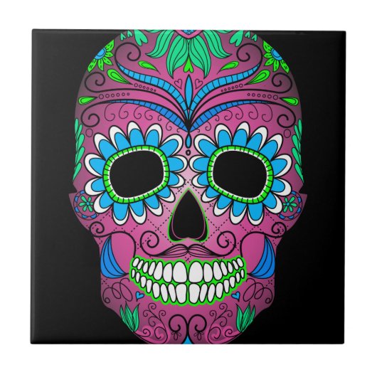 死んだグランジな砂糖のスカルのカラフルな日 タイル (正面)