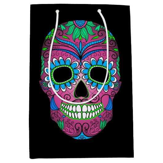 死んだグランジな砂糖のスカルのカラフルな日 ミディアムペーパーバッグ (正面)