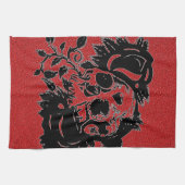 死んだグランジな砂糖のスカルのレトロ日 キッチンタオル (横)