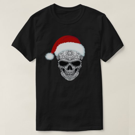 死んだサンタハット砂糖スカルクリスマス Tシャツ (デザイン正面)