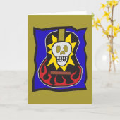 死んだスカルのギターの金ゴールドw/Blueの日 カード (黄色い花)