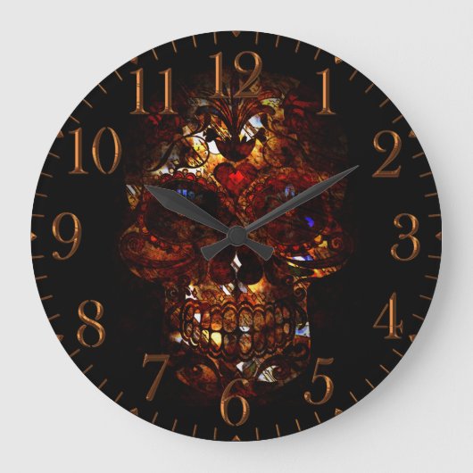 死んだスカルのデスマスクのデザインの日 ラージ壁時計 (正面)