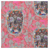 死んだスカルのピンクの気球パターンの日 ファブリック (クローズアップ)