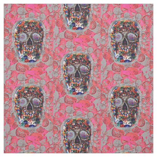 死んだスカルのピンクの気球パターンの日 ファブリック (見本)