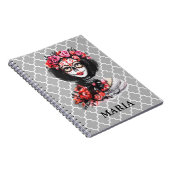 死んだスカルのローズピンクの赤の水彩画日 ノートブック (右側)