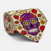 死んだスカルの日-砂糖のSkuの紫色の男性タイ ネクタイ (ロール)