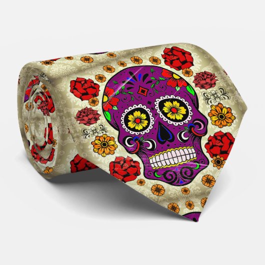死んだスカルの日-砂糖のSkuの紫色の男性タイ ネクタイ (ロール)