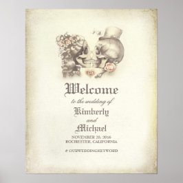 死んだスカルカップル結婚の歓迎サイン ポスター