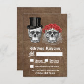 死んだスカルカップル結婚式RSVPカードの日 出欠カード (正面/裏面)