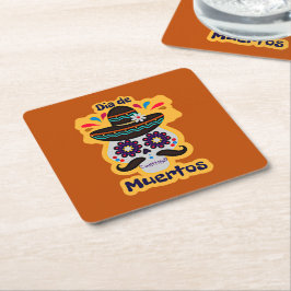 死んだスカルハットフラワーファミリーキッズ スクエアペーパーコースター