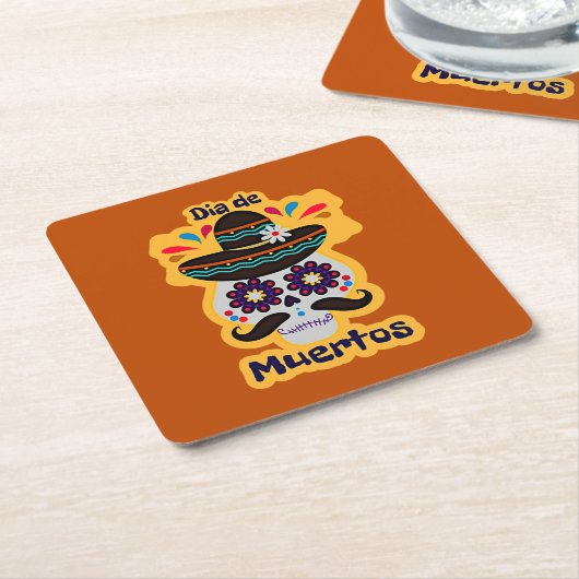 死んだスカルハットフラワーファミリーキッズ スクエアペーパーコースター (アングル)