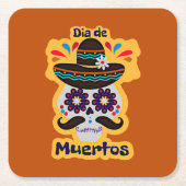 死んだスカルハットフラワーファミリーキッズ スクエアペーパーコースター (正面)