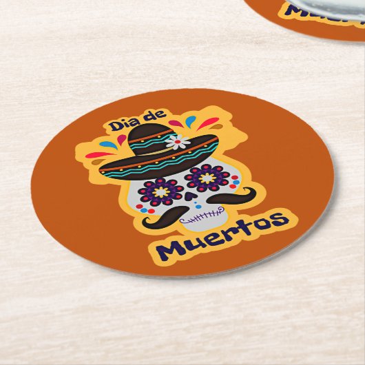 死んだスカルハットフラワーファミリーキッズ ラウンドペーパーコースター (アングル)