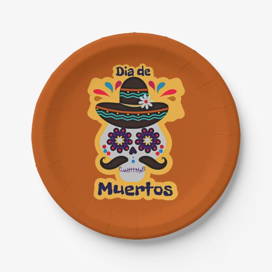 死んだスカルハット花ファミリーキッズ7" ペーパープレート (正面)