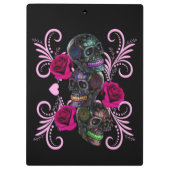 死んだスカルピンクのバラのトリプルブラックデイ クリップボード (裏面)