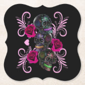 死んだスカルピンクのバラのトリプルブラックデイ ペーパーコースター (正面)