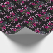 死んだスカルピンクのバラのトリプルブラックデイ ラッピングペーパー (角)