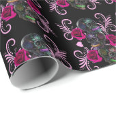 死んだスカルピンクのバラのトリプルブラックデイ ラッピングペーパー (ロールコーナー)