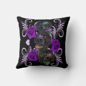 死んだスカル紫のバラのトリプルブラックデイ クッション (裏面)