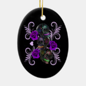 死んだスカル紫のバラのトリプルブラックデイ セラミックオーナメント (裏面)
