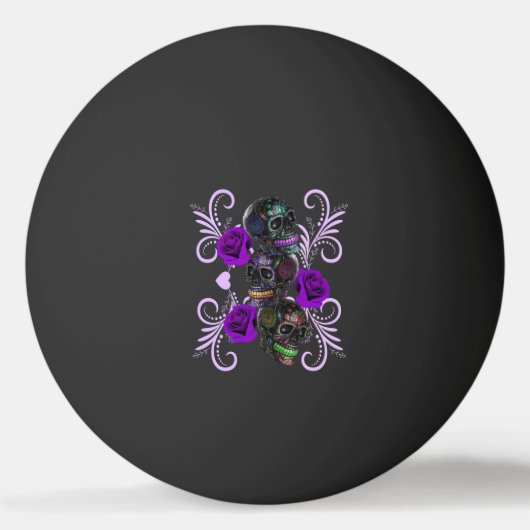 死んだスカル紫のバラのトリプルブラックデイ 卓球ボール (正面)