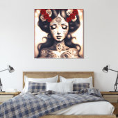 死んだタトゥーの日美しいポートレートバラ キャンバスプリント (インサイチュ (寝室))